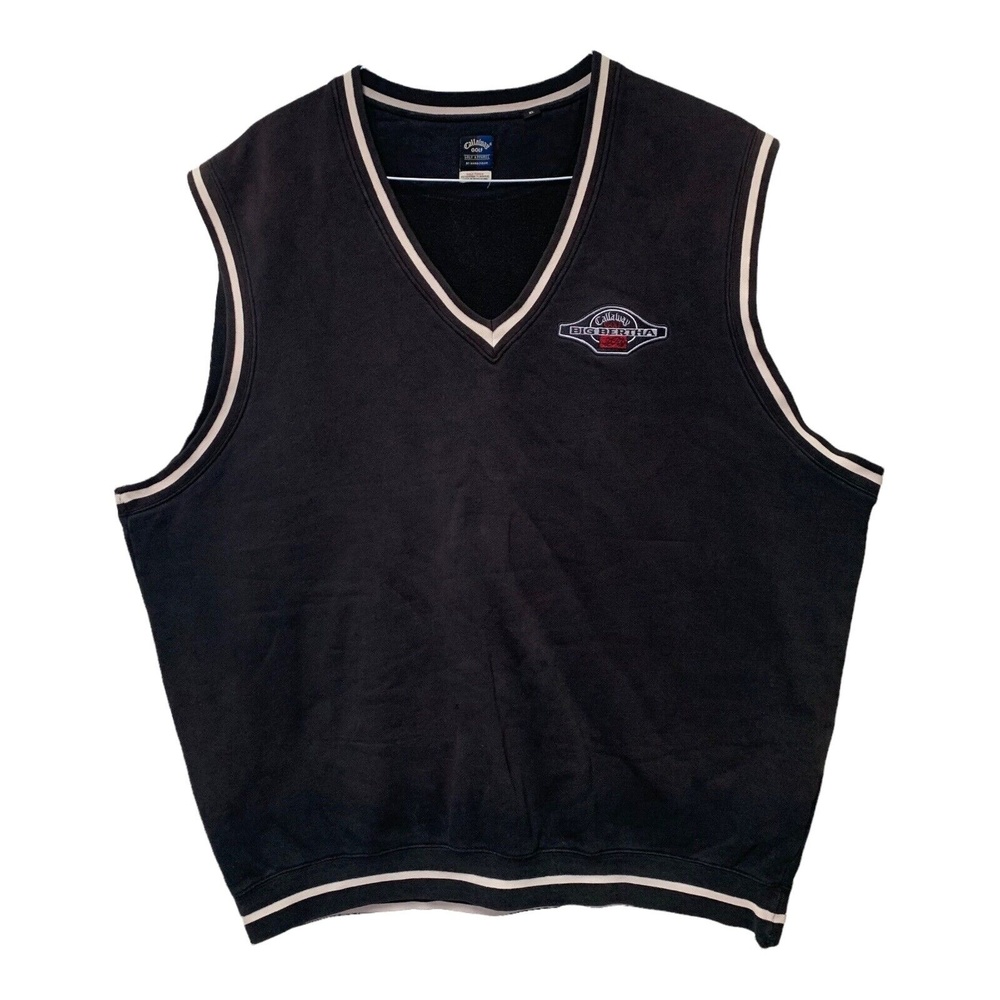 VTG 90s Callaway Golf Mens XL Black Sweater Vest V-Neck Fleece Big Berth…